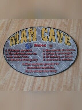 Man Cave Rules Metal Wall Sign  Novelty Garage, Bar & Game Room Décor